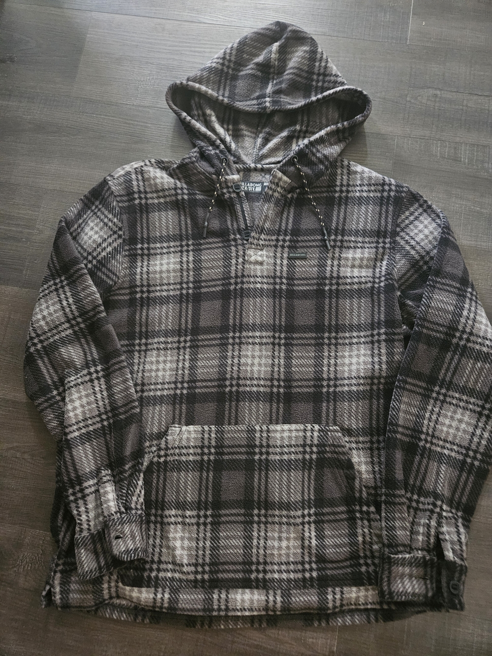 Billabong A/Div Furnace Anorak Polar Fleece Hoodie Men's Large Plaid Pullover L